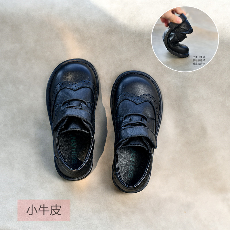 贝然英伦风黑色演出软底男童皮鞋