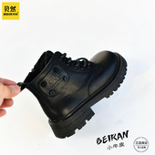 贝然儿童鞋 小牛皮马丁靴软皮矮靴男女童骑士靴单棉靴秋冬保暖加绒