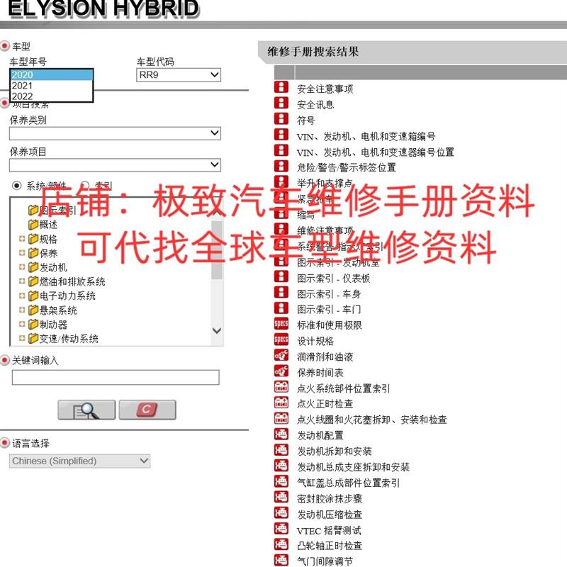 2020-2022年本田艾力绅维修手册电路图资料接线线路修理保养大修