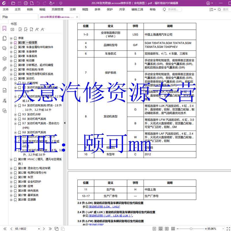 2012 年款 别克君越原厂维修手册资料电路图