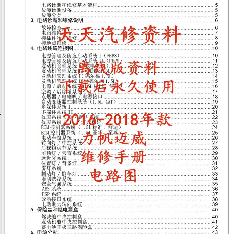 2016-2018年款力帆迈威维修手册电路图力帆迈威汽车电路图
