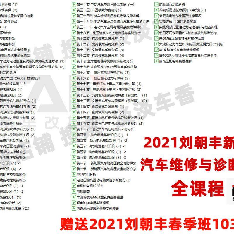 2021刘朝丰汽车新能源故障诊断培训纯电动混动新能源汽车维修资料