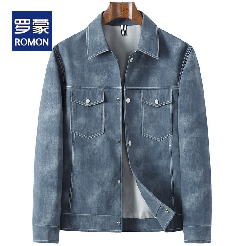 罗蒙牛仔外套男秋冬工装羽绒服男士轻薄翻领春秋款夹克男款冬季