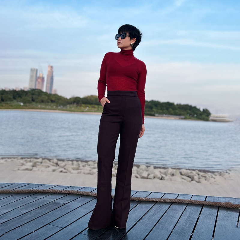 2025年春款乌梅紫微喇叭高腰长裤气质大长腿通勤裤子显瘦