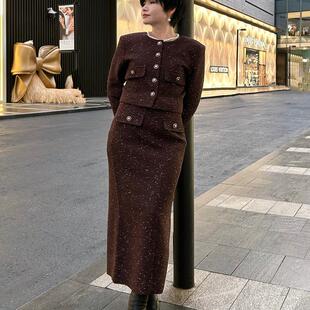 2025年春款小香风气质短款上衣高腰包臀长半裙气质套装女人味通勤