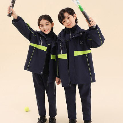 中小学生校服秋冬冲锋衣三件套儿童班服三合一可拆卸羽绒外套绒裤