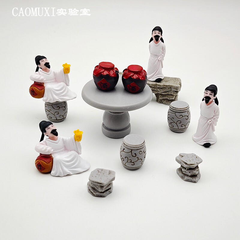 微景观摆件仿真中式石桌椅子模型李白人物公仔DIY沙盘造景 工艺品