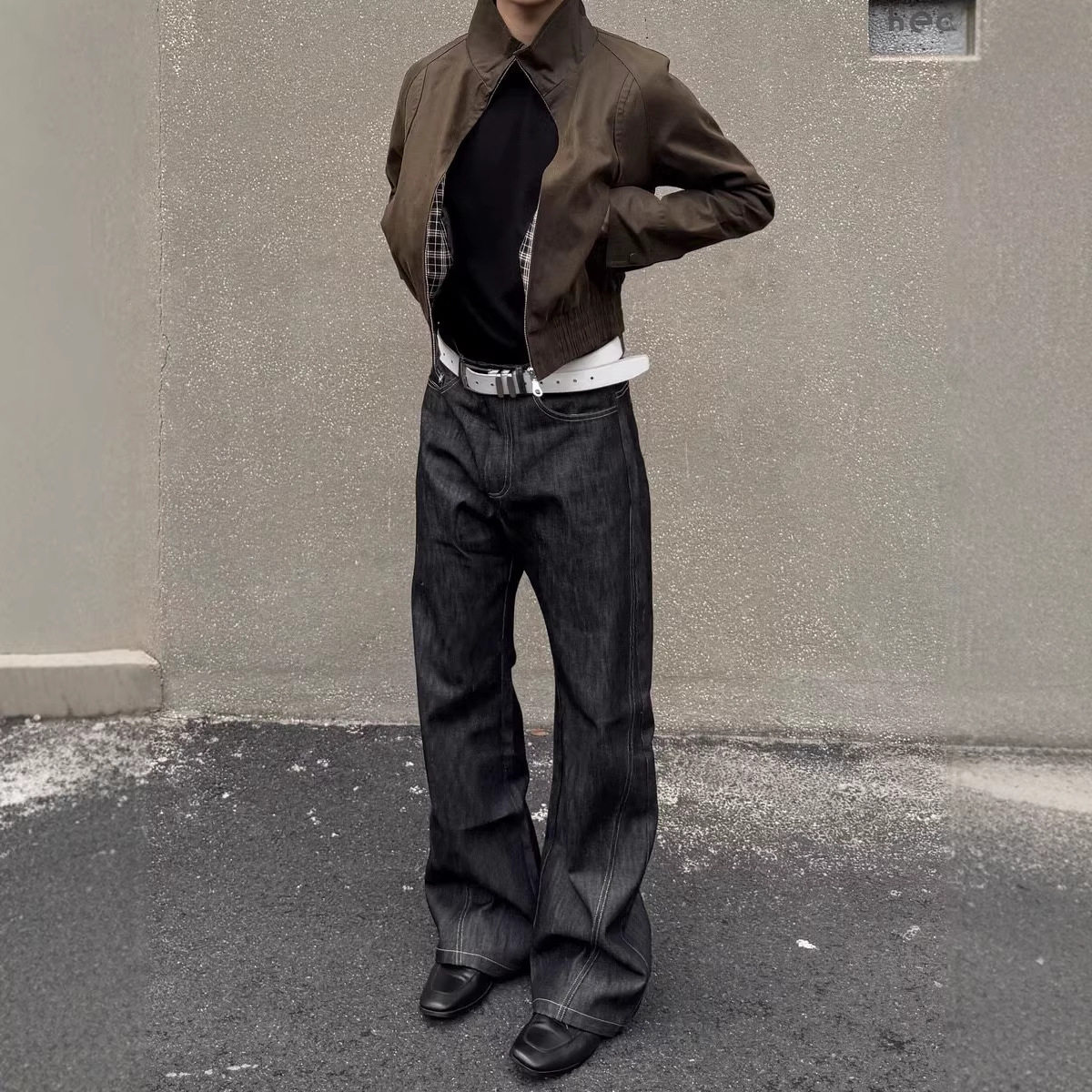 外贸男秋季美式微喇牛仔裤痞帅直筒高街黑色裤子复古潮牌休闲长裤