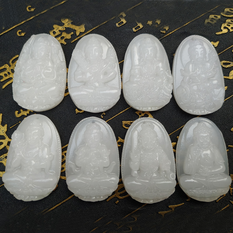 阿富汗白玉八大守护神吊坠十二生肖牌子本命佛毛衣链玉石挂件