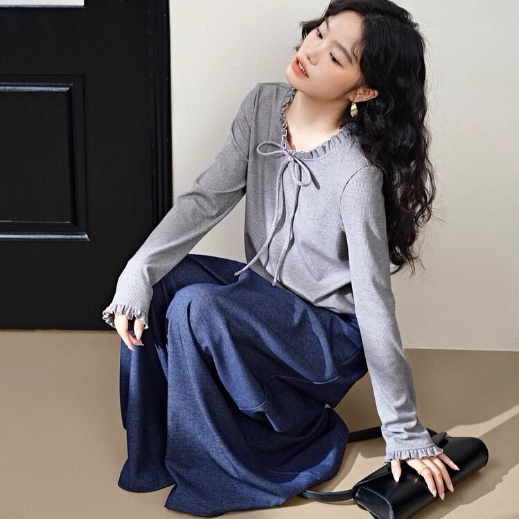miu系穿搭蝴蝶结长袖T恤上衣女2025春秋季新款内搭打底衫春夏百搭