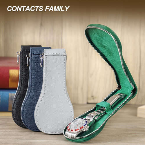 十字纹头层牛皮机械腕表收纳盒旅行便携式单只装真皮手表礼盒子