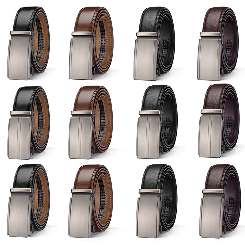 外贸男士简约自动扣腰带男款牛皮皮带商务百搭高级感裤带跨境