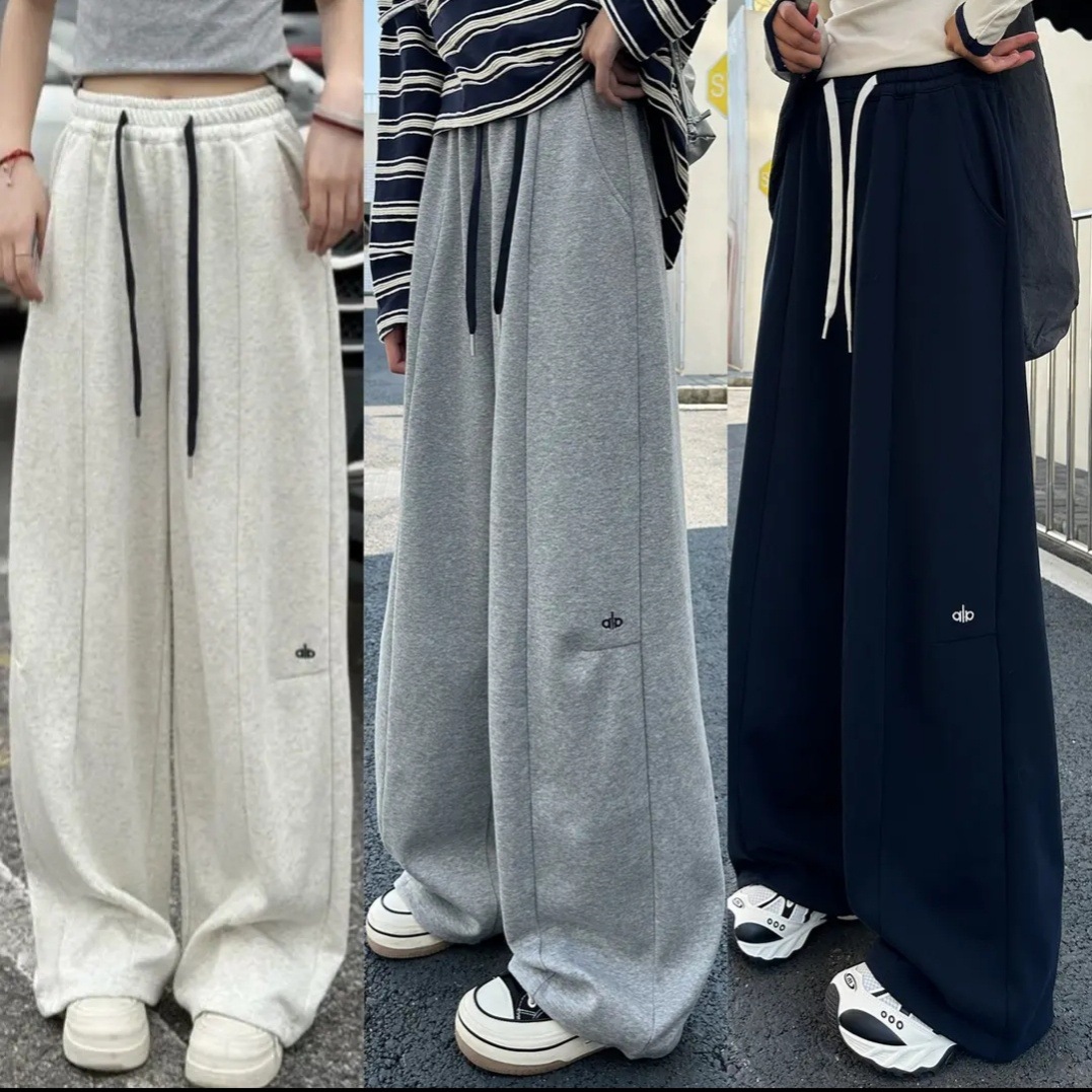 爆款字母刺绣直筒卫裤女秋冬季新款高腰显瘦华棉垂感感休闲弯刀裤