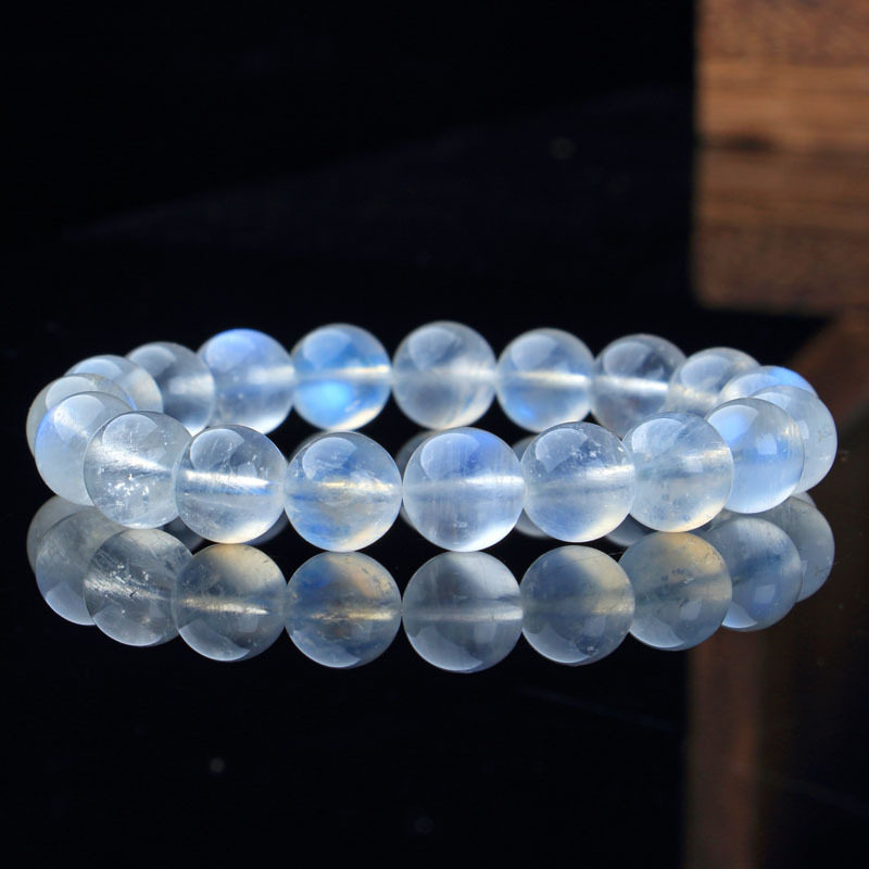 月光石手链冰透蓝光圆珠水晶手链六月生辰石恋人石 白月光单圈