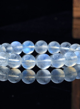 月光石手链冰透蓝光圆珠水晶手链六月生辰石恋人石 白月光单圈