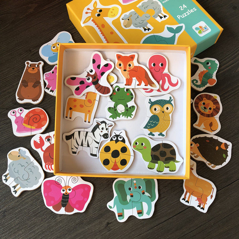 123周岁宝宝入门简易纸质拼图水果蔬菜交通工具动物认知配对拼板