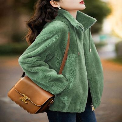 休闲立领外套女冬季加绒加厚双面绒立领保暖卫衣开衫拉链抓绒衣女