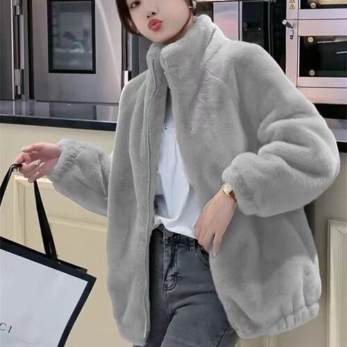 家居服毛毛绒外套女秋冬季休闲拉链加绒加厚双面珊瑚绒立领卫衣女