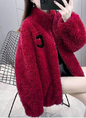 新款秋冬季珊瑚绒上衣双面绒外套女装时尚洋气拉链立领开衫上衣女