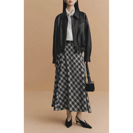 伊商场同款2026春季新款百搭腰裙半身裙女裙格子裙