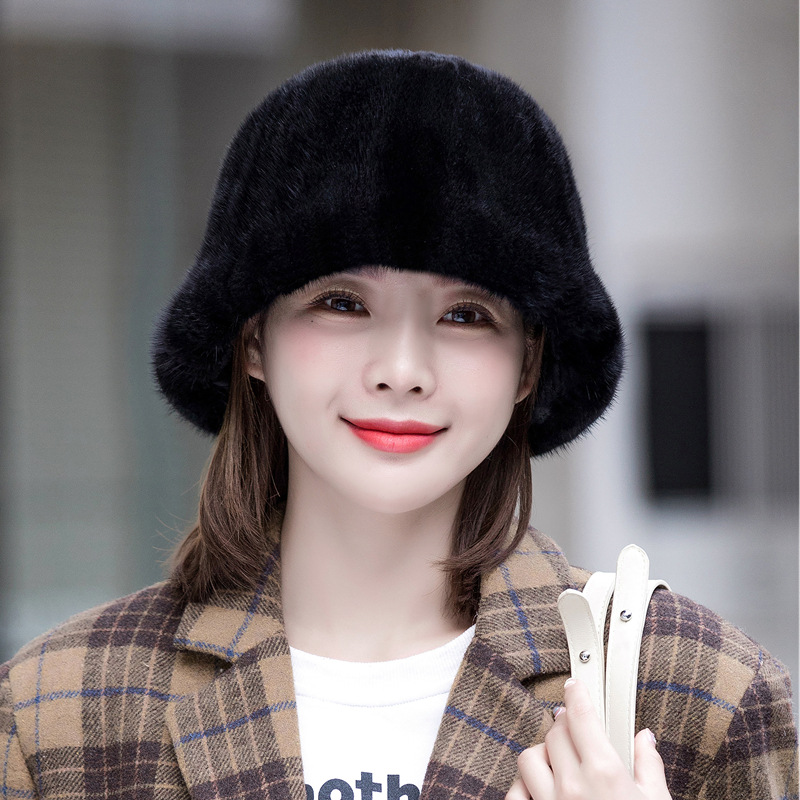 貂毛帽子女秋冬季韩版休闲保暖加厚水貂盆帽礼帽皮草帽百搭成人