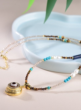 新中式复古天珠玛瑙锁骨链