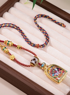 藏风唐卡虎牙玛瑙天珠手工项链绳