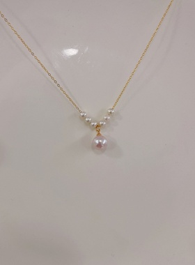 诸暨淡水珍珠吊坠单颗大8-8.5mm/小珍珠4-4.5mm简约 S925银配件