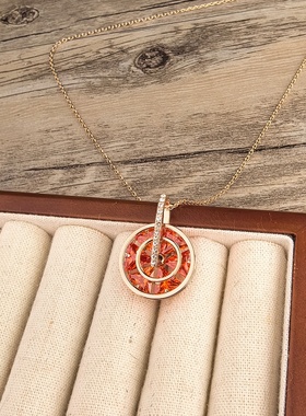 红色水晶镶钻金色圆环锁骨链