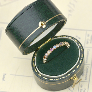 轻奢素圈排钻镶嵌彩钻水晶小众设计女童公主糖果色宝石儿童戒指女