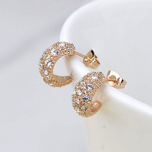 银针半圆C形满钻耳钉小众耳饰女