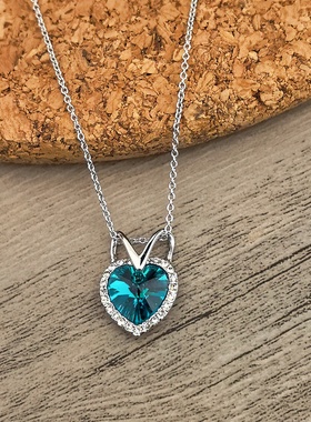 蓝色海洋之心爱心锆石锁骨链