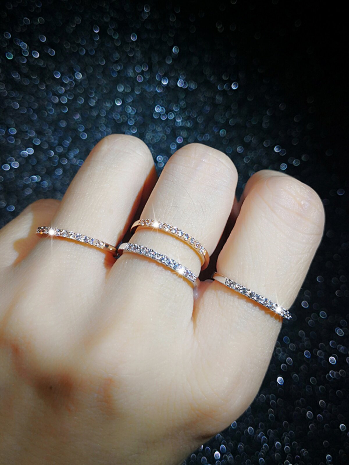 JAPANESE AND KOREAN SIMPLE MICRO-SET DIAMOND ZIRCON FINE VERSION ULTRA-NARROW COLD STYLE WOMENS RING LITTLE FINGER TAIL RING SINGLE ROW DIAMOND RING