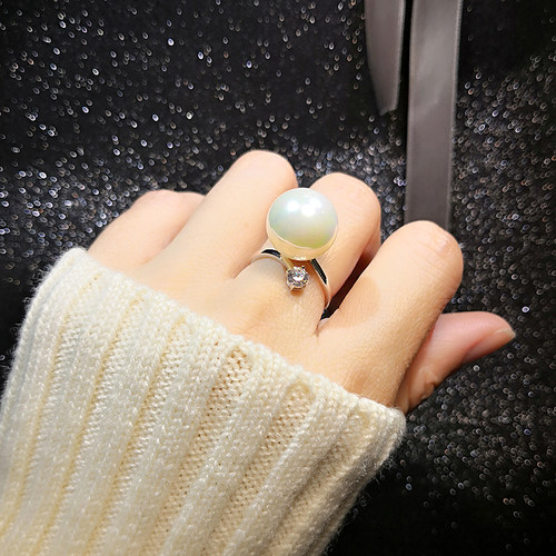 日韩夸张潮人奢华可调节珍珠指环