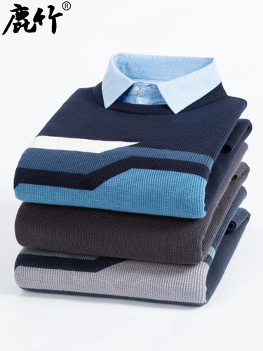 Комплект, весенний осенний свитер, приятная телу рубашка для пожилых людей, высокий воротник, для среднего возраста