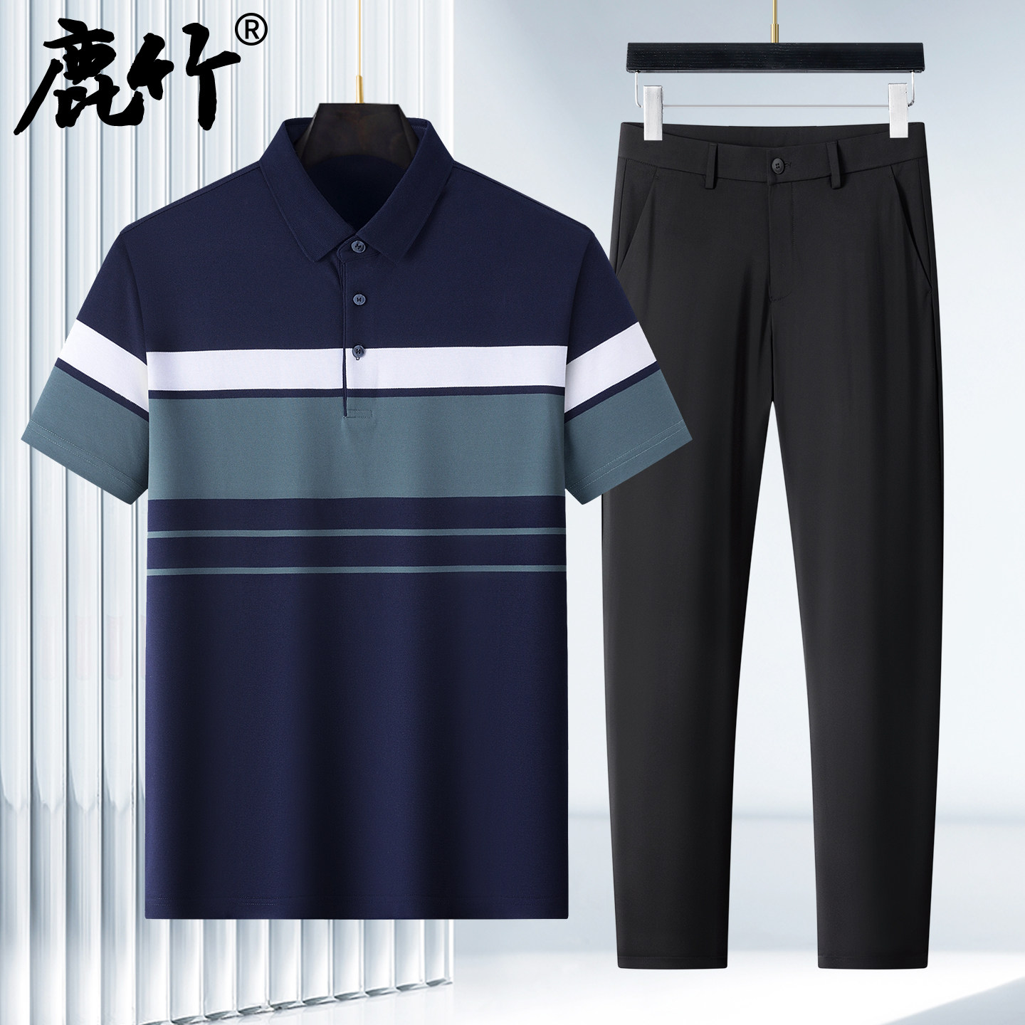 爸爸夏装套装新款中年男士短袖t恤中老年人男装夏季裤子男款衣服