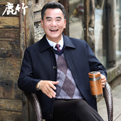 爷爷春季 外套男中老年人休闲毛呢夹克中年男士 上衣服 爸爸春装 新款