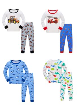 Boys Pyjama儿童睡衣长袖螺纹棉空调服家居服男童睡衣一件代发