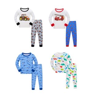 Boys Pyjama儿童睡衣长袖螺纹棉空调服家居服男童睡衣一件代发
