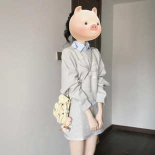 小个子150韩系灰色卫衣搭配一整套女2024新款减龄时尚套装裙xs码