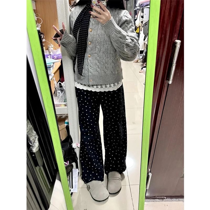 小个子黑色碎花波点休闲直筒牛仔裤150CM高腰宽松显瘦阔腿九分裤