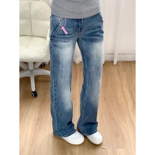 小个子美式复古辣妹微喇牛仔裤百搭145低腰宽松显瘦喇叭阔腿长裤