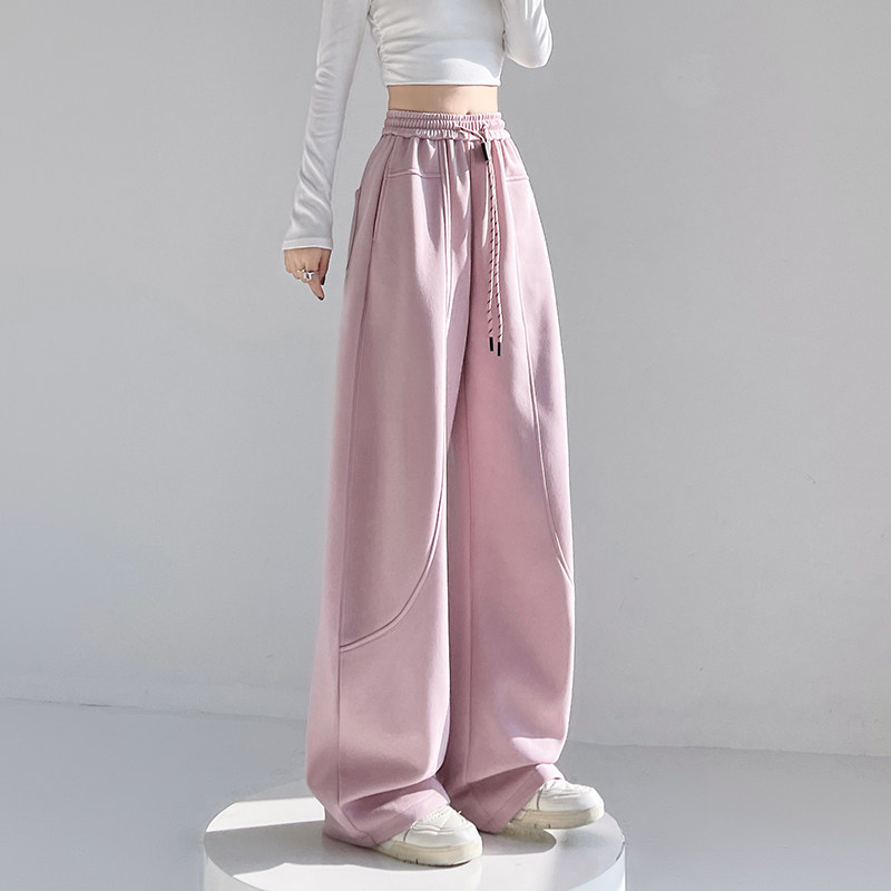 145cm小个子高腰美式运动白色香蕉阔腿裤女休闲宽松弯刀镰刀卫裤