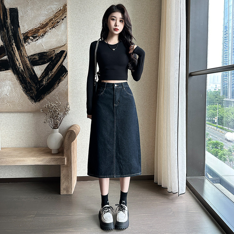 145cm矮小个子高腰开叉牛仔半身裙减龄百搭中长款a字包臀裙XXS码