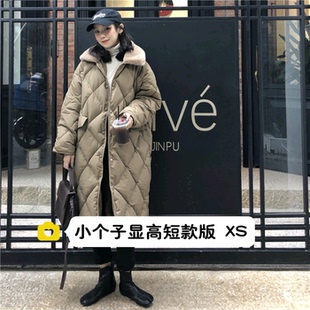 145小个子chic韩风中长款菱格棉服女150cm矮个子宽松保暖大衣XS码