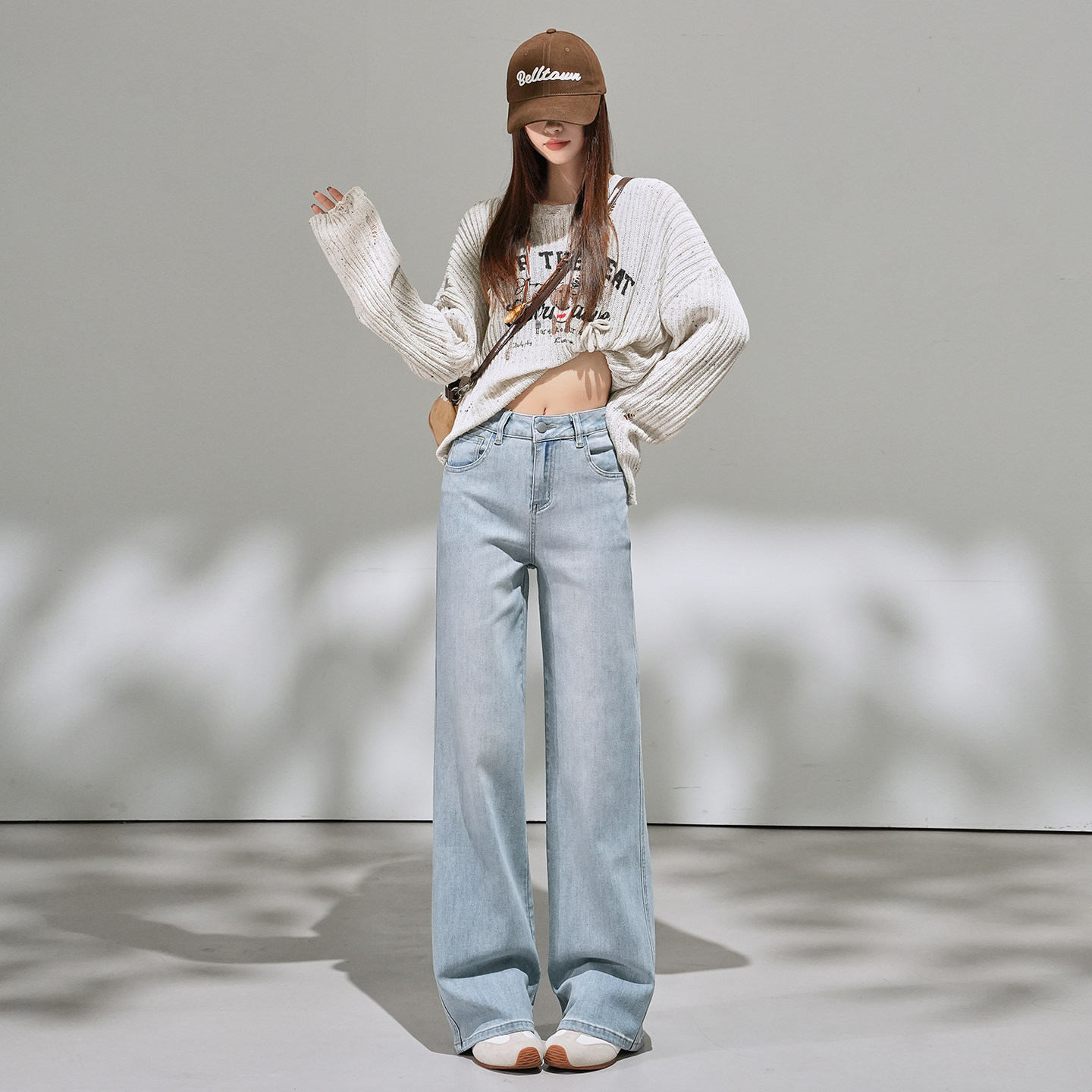 显高穿搭矮小个子高腰牛仔微喇长裤150CM宽松直筒裤九分拖地裤XS