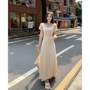 矮小个子150法式叠穿半身裙套装女145设计感开叉连衣裙长裙两件套