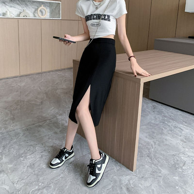 矮个子显瘦黑色西装半身裙设计感显高侧开叉中长裙百搭a字包臀裙