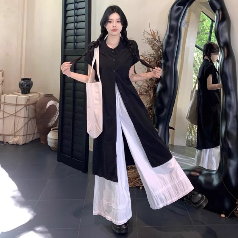 矮小个子145cm减龄连衣裙山本风阔腿裤两件套150百搭减龄套装女xs