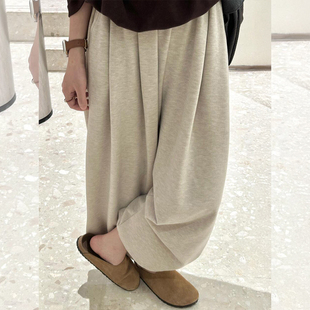 燕麦色糯米休闲裤女秋季新款小个子xs高腰宽松显瘦垂感九分阔腿裤